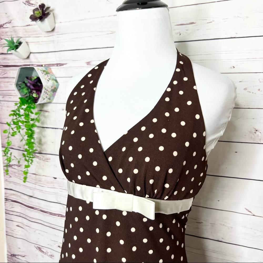 Brown & Cream Polka Dot Pinup Party Dress Size Medium 9/10 - Picture 4 of 10